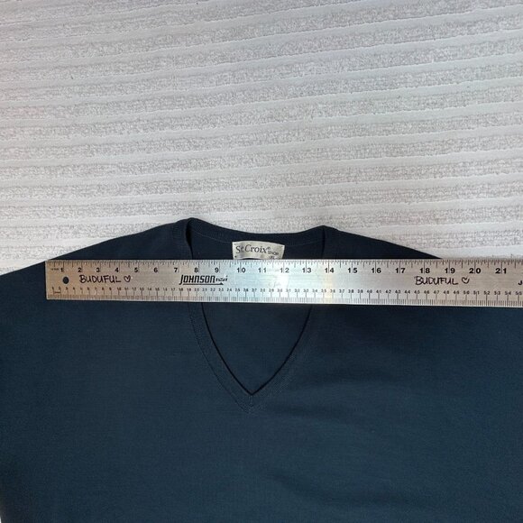 St. Croix Shop Mens XL Classic V-Neck Pullover Sweater Wool Blue Knit Casual - Picture 5 of 8